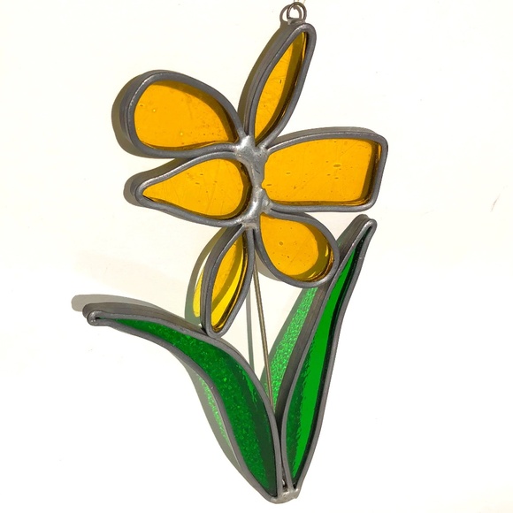 handmade Other - vintage stained glass window suncatcher DAFFODIL yellow flower handmade hanging